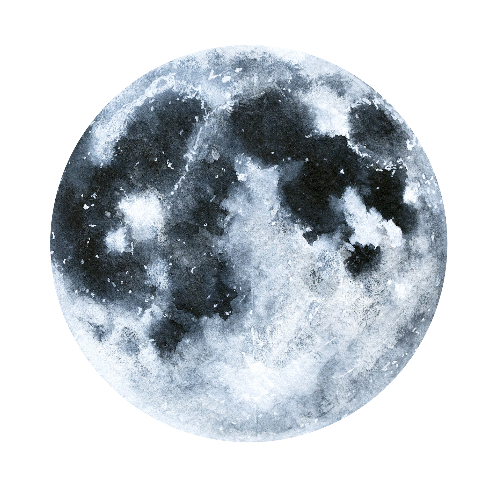 Big watercolor moon illustration. Symbol of new beginning, dreaming, romance, fantasy, magic.